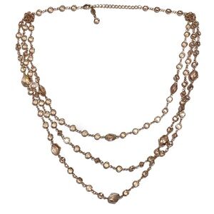 Austrian Crystal USA Signed GoldTone Bezel Champagne Multi-Strand Necklace 24.5”